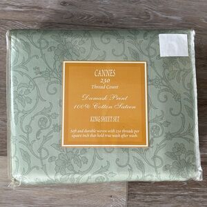 Green Floral Cotton Sateen King Sheet Set